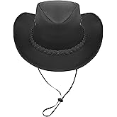 COLLECTION ERA LLC Unisex Leather Cowboy Hat Lightweight Handcrafted Western Shapeable Wide Brim | Western Hats for Men Black
