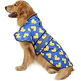 HDE Dog Raincoat Jacket Reflective Adjustable Hooded Pet Poncho Rain Coat with Leash Hole for Small to X-Large Dogs Rubber Ducks - L