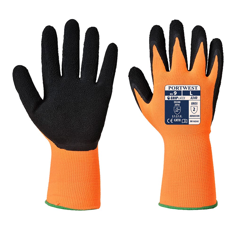 Portwest A340 High Visibility Grip Glove - Latex Foam Orange/Black, Small