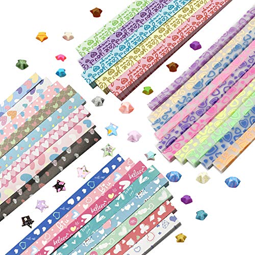 Wartoon Heart Printing Heart Origami Stars Paper and Luminous Heart Paper Set, 1820 Sheets - Thumbnail 7
