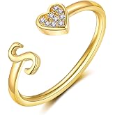 WFYOU Silver Gold Initial Rings for Women 14K Gold Plated Non Tarnish Ring | Heart Letter A-Z Stackable Thumb Rings, Gold Alphabet Adjustable Dainty Pinky Ring, Trendy Jewelry Personalized Birthday Gift