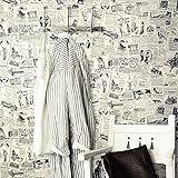 HaokHome 63275 Vintage Newspaper Peel & Stick Wallpaper Beige/Black Self Adhesive Contact Paper