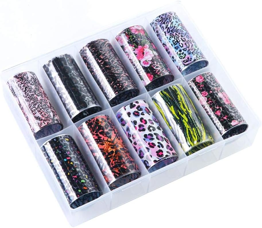 Nail Transfer Foils,10Pcs/Set Holographic DIY Manicure Nail Tips Nail Art Foils Leopard Print Water Transfer Decal Nail Sticker Starry Paper
