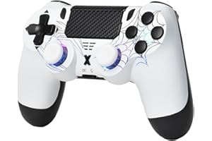 mone Wireless Controller for PS4/PS4 Pro/PS4 Slim/PC, White Spider Design, Hall Effect Joystick, RGB Lighting, Dual Vibration, 6-Axis Gyro, Touchpad, Type-C Charging, 3.5mm Headphone Jack