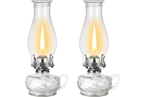 DNRVK 2 Pack Rustic Large Oil Lamp with Handle Vintage Glass Kerosene Lamp Antique Oil Lamps for Indoor Use Emergency Lighting Hurricane Lamp Black Chamber Oil Lantern 12.6" Height