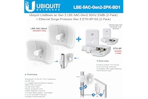UBIQUITI NETWORKS LiteBeam ac Gen 2 LBE-5AC-Gen2 5GHz Airmax 2X2 MIMO 23dBi 450+ Mbps CPE (2-Pack) with Ethernet Surge Protector ETH-SP for Outdoor High-Speed (2-Pack)