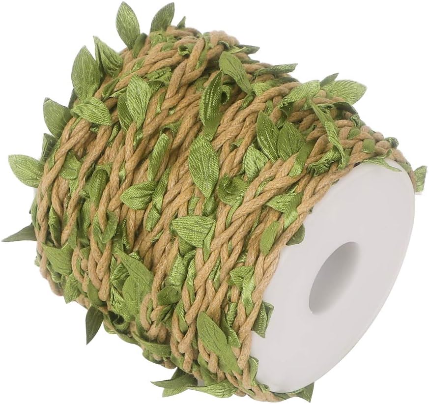 Tenn Well Leaf Ribbon, 66 Feet Decorative Twine with Leaf for Gifts Arts Crafts Wedding Party Gardening (Natural)