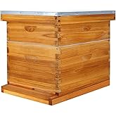 BEEKNOWS 10 Frame Langstroth Beehive Kit Dipped in Heavy Beeswax Bee Hives with 1 Deep Bee Box and 1 Medium Bee Hive Box with Frame and Foundation(Unassembled)
