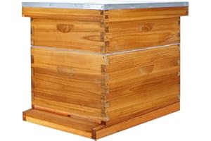 BEEKNOWS 10 Frame Langstroth Beehive Kit Dipped in Heavy Beeswax Bee Hives with 1 Deep Bee Box and 1 Medium Bee Hive Box with Frame and Foundation(Unassembled)