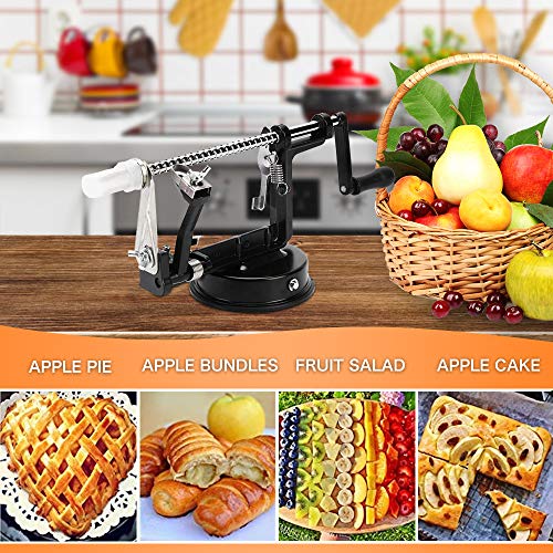 Apple Peelers, 3 In 1 Stainless Steel Apple Peelers Corer Slicer with Suction Base Spiral