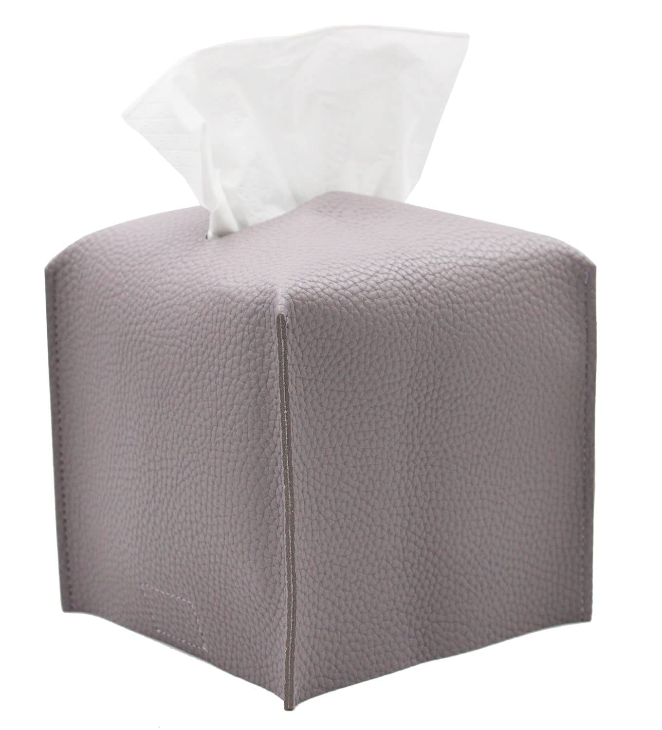 Photo 1 of Livelab Tissue Box Cover, Square Decorative PU Leather Tissue Box Holder Modern Tissue Case Facial Paper Organizer Dispenser for Bathroom, Vanity Countertop, Night Stand, Desk 5X5X5'' | Light Purple