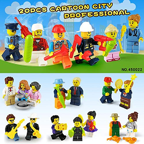 Eilane Set of 20 Imagination Generation Little Professionals Character Set Community Dollhouse Figures Play People Cartoon City Professional Building Blocks