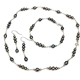 Luxury AAAA Pearl Necklace NATURAL Shape Tahiti black Pearl Necklace Black Tahitian South Sea Cultured Pearl Necklace Bracelet Earrings 18k White GOLD Sterling Silver Her Graduation Daughter Birthday