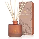 Thymes Petite Oil Reed Diffuser Set – Includes Reed Diffuser Sticks, Fragrance Oil, & Glass Bottle – Luxury Home Decor – Fall Decor – Fall Scents – Burnt Orange (Pumpkin Laurel, 4 fl oz)