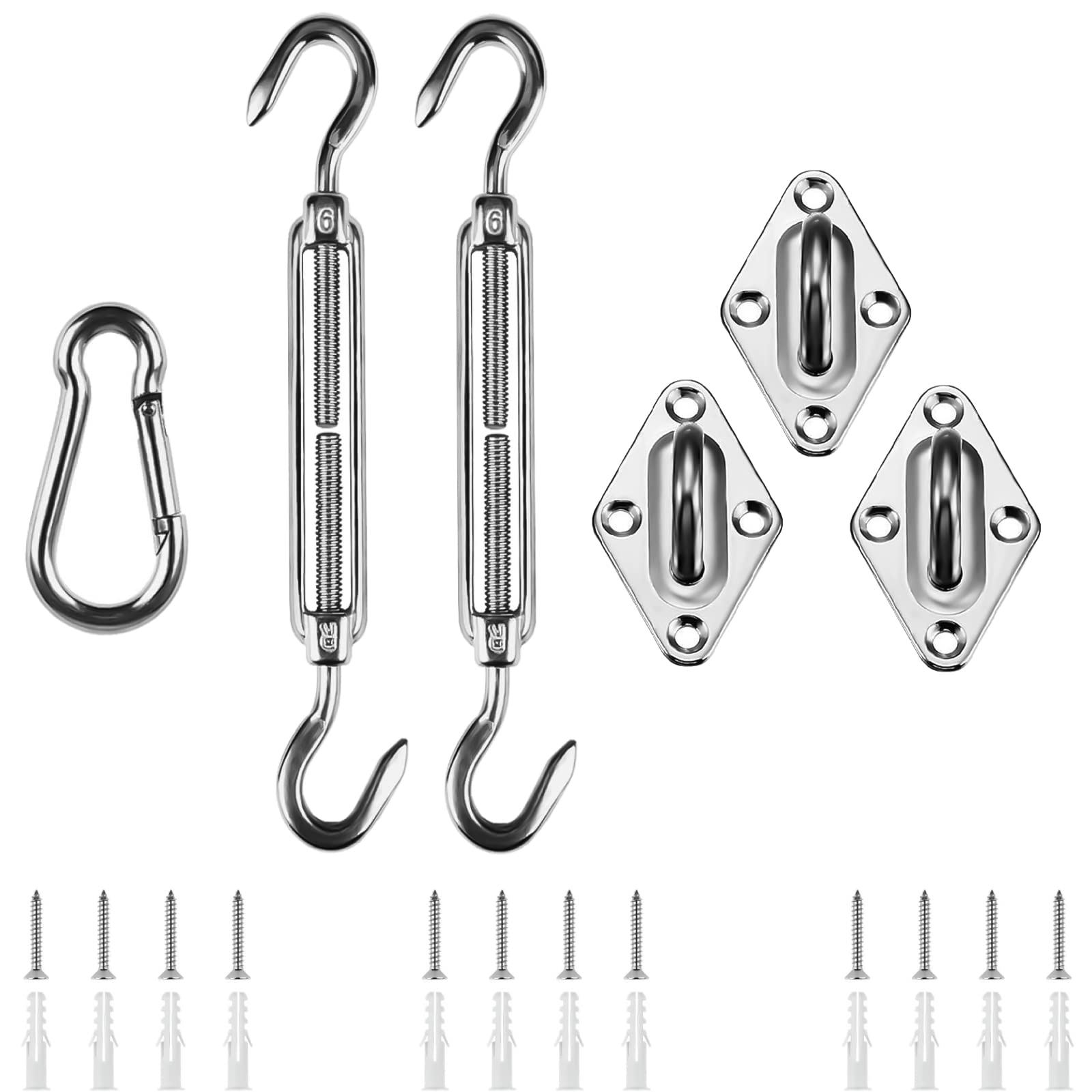 HOMPER M6 Awning Attachment Set, Heavy Duty Sun Shade Sail Stainless Steel Hardware Kit for Triangle and Square, Rectangle,Fixing Accessories