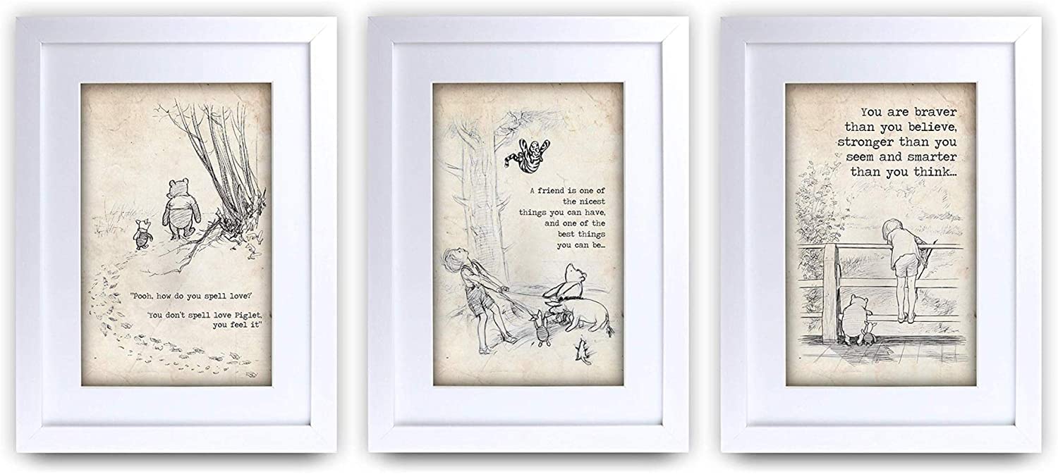 HWC Trading Winnie the Pooh Set of 3 x A4 Framed Printed Quote Nursery Print Baby Shower Room Gifts New Born Bedroom Gift Print Photo Picture Display