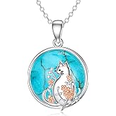 Reaii Natural Turquoise Cat Necklace for Women 925 Sterling Silver 1.2mm Cable Chain and Pendant Genuine Turquoise Jewelry Gifts