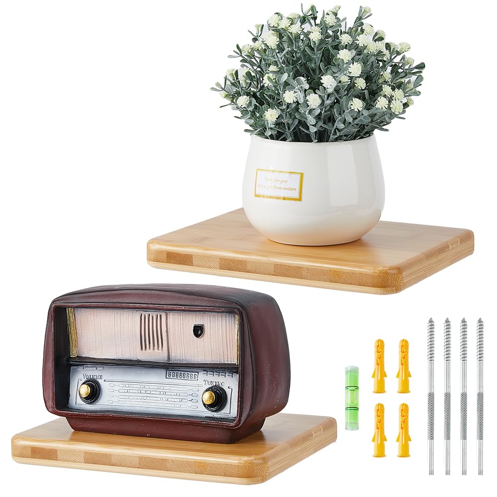 SUPERFINDINGS 2 Sets Wood Floating Shelves 7.87inch Bathroom Shelves Wall Mounted Wooden Display Ledge Shelves Storage Shelf for Kitchen Bedroom Living Room