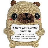 Krinisou Pug Gifts for Pug Lovers, Cute Positive Animals Crochet Dog Decor, Encouragement Inspirational Appreciation Thank You Gift for Friends, Coworkers, Women, Men