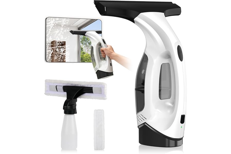 ZRHI Window Vacuum Squeegee Cordless, 2000Pa Electric Window Cleaner Tool with 2200mAh & 150ml Water Collection Tank, Cleaning Kit Shower Squeegee for Glass Doors, Tiles, Mirrors, Car (White)