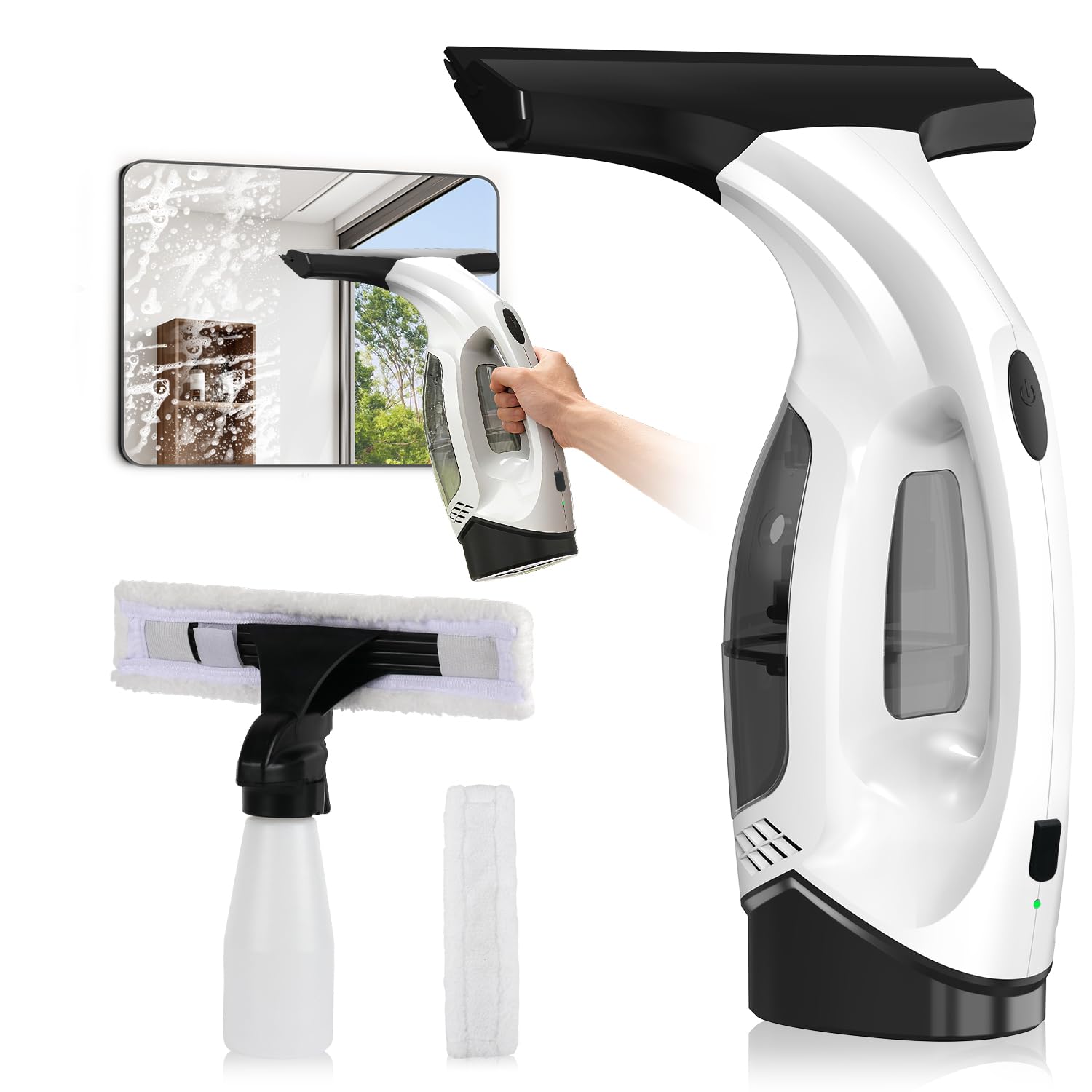 Photo 1 of ZRHI Window Vacuum Squeegee Cordless, Electric Window Cleaner Tool with Water Collection Tank, Window Cleaning Kit Shower Squeegee for Glass Doors, Windows, Mirrors, Car