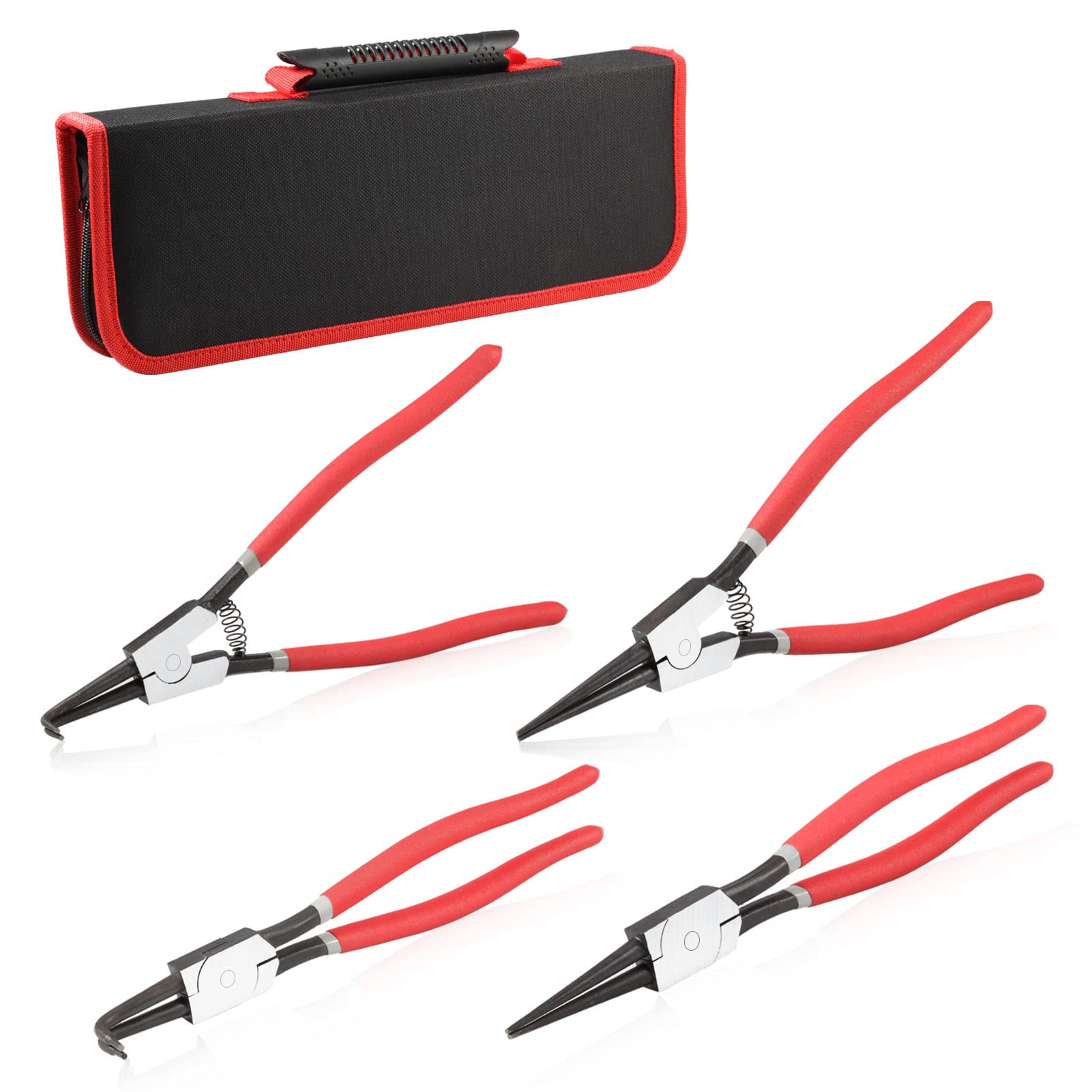 SPEEDWOX 4 Pcs 13-Inch Snap Ring Pliers Set, Internal External Circlip Pliers Kit, Tip Diameter 0.12", Straight and Curved Jaws Retaining Ring Pliers, Precision Ring Removal Tool