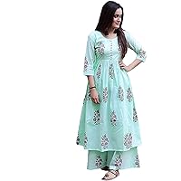 Marlin Women's Cotton Kurti With Palazzo Pant Set (Green)