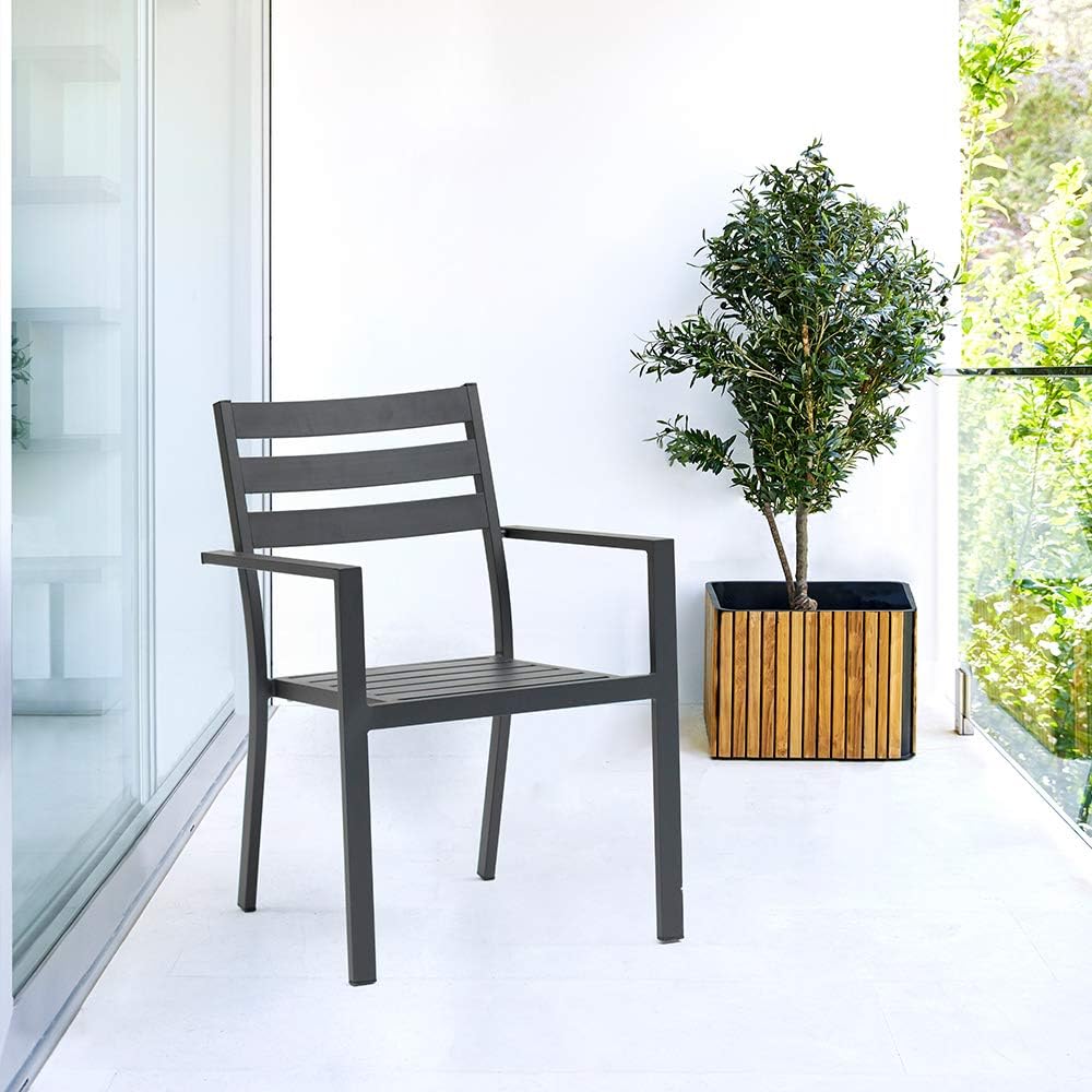 Amazon Com Whiteline Modern Living Dac1680 Gry Grey Denver Indoor Outdoor Stackable Dining Armchair Aluminum Set Of 4 Garden Outdoor