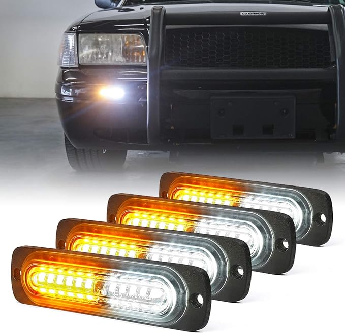 Xprite Amber/White 12 LED Emergency Strobe Lights Kit Surface Flush Mount Side Marker Grill