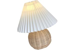 Omabeta Small Pleated Vintage Table Lamp for Bedroom Living Room Soft Lighting Rattan Material