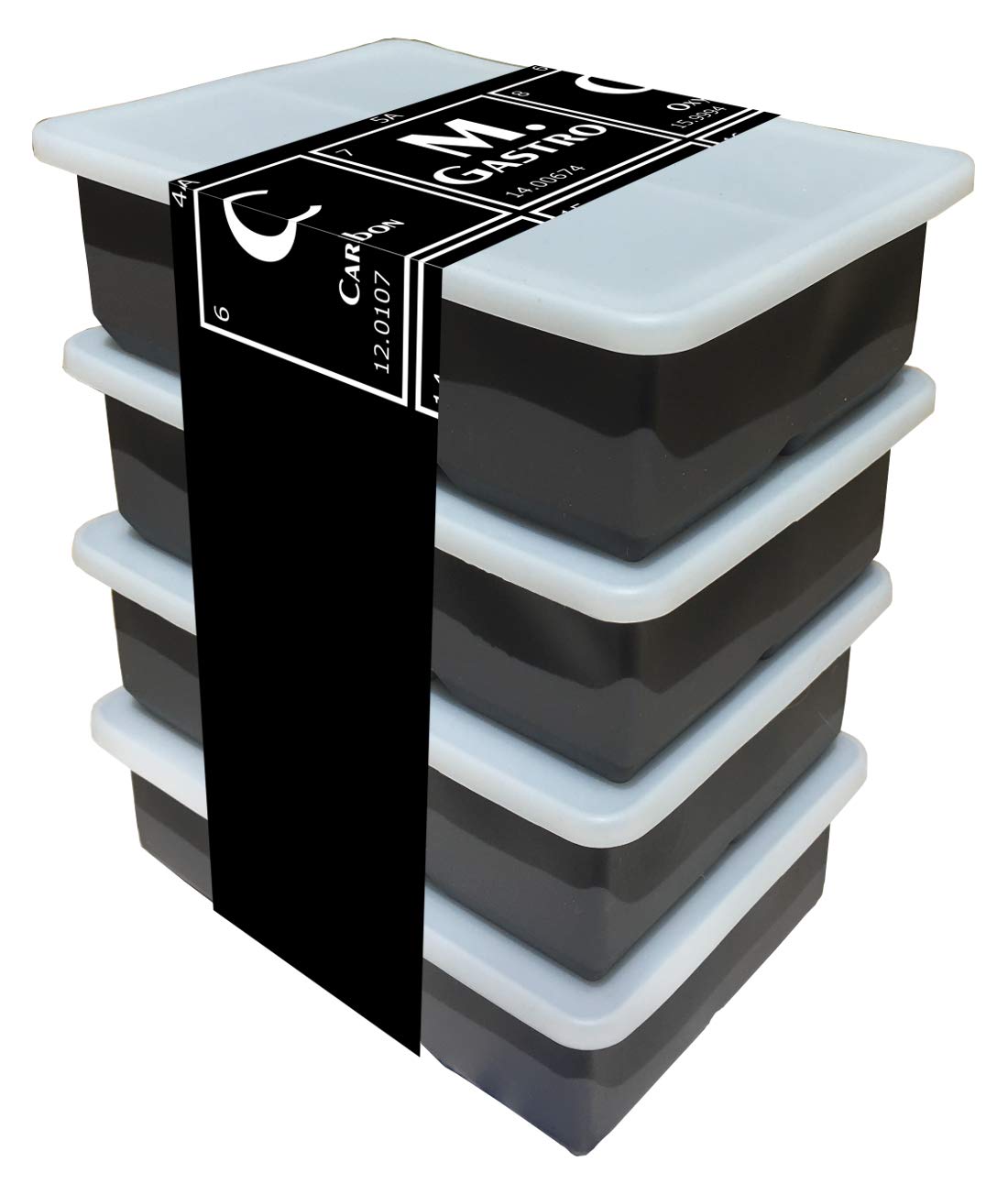 Silicone Ice Cube Trays by M. Gastro Kitchens, SAVE WITH OUR ECONOMY 4 PACK, Extra Large Ice Cubes, Space Saving Design, 6 Cavity (Cool Gray 11 with Lids)