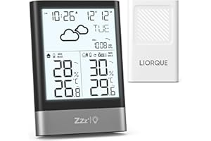 LIORQUE Weather Station Wireless Indoor Outdoor, Digital Weather Thermometer, Temperature, Air Pressure, Humidity Monitor, Weather Forecast with LCD Backlight, Alarm Clock with Outdoor Sensor