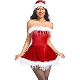 Kaei&Shi Sexy Santa Outfits For Women,Matching Hat Christmas Lingerie Dress,Mrs Claus Costume Holiday Party Nightclub