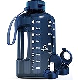 AQUAFIT 64 oz Water Bottle with Time Marker - Straw & Chug Lid - BPA Free Half Gallon Gym Water Bottle with Handle - Big Gallon Jug (Nebula, 64 Ounces)