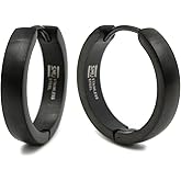 Stainless Steel Curved Face Round Hoop Men Earrings Silver-tone Blue Rose Gold-tone Black 20mm