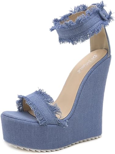 Amazon Rimocy デニム ウェッジサンダル レディースプラットフォーム 美脚 ハイヒールカジュアル厚底 ミュール 22 5 25cm 22 5cm Rimocy ファッションサンダル
