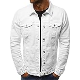 LONGBIDA Men's Casual Classic Denim Jacket Slim Fit Fashion Jean Coat