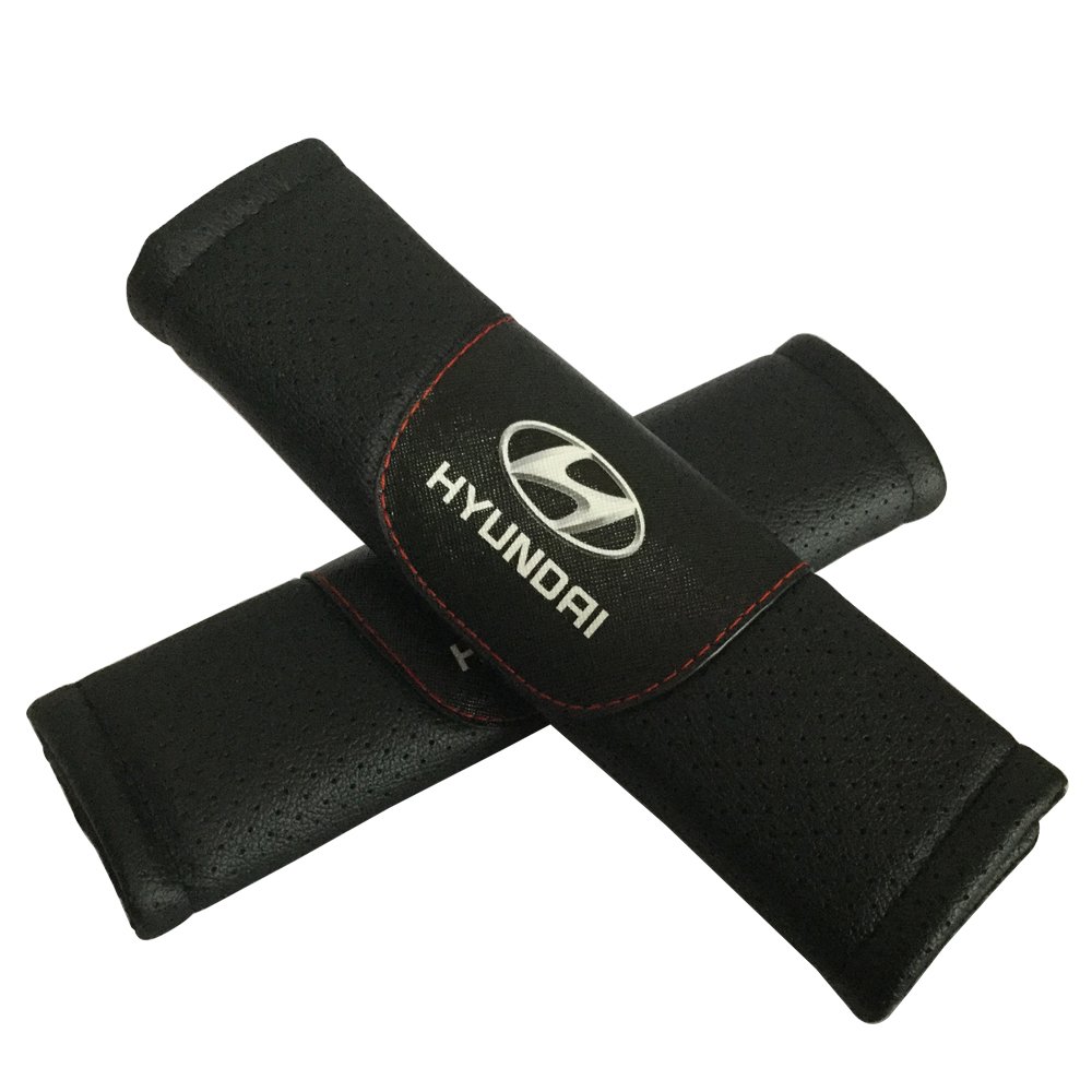 Jimat 2pcs Hyundai Logo Black Leather Car Seat Safety Belt Strap Covers