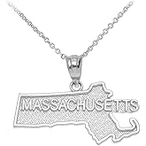 Massachusetts State MA Map Pendant Necklace in 925 Sterling Silver