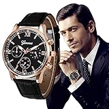 Mens Quartz Watch,COOKI Unique Analog Business Casual Fashion Wristwatch,Clearance Cheap Watches with Round Dial Case,Comfortable PU Leather Band-W12