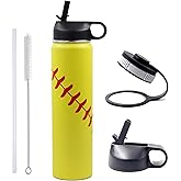 25 oz Softball Water Bottle, Wide Mouth Sports Flask Metal Travel Tumbler with 2 Lids, Stainless Steel Double Wall Vacuum Insulated Leak Proof Thermo Water Bottles, Softball Stuff Gifts for Mom Girls