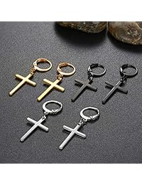 Oidea - 3   6 pares de pendientes de aro de acero inoxidable con pluma Huggie, pendientes colgantes cruzados para hombres, mujeres, adolescentes, hipoalergénicos.