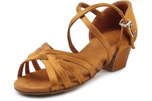 MSMAX Girls Latin Dance Shoe Low Heel Salsa Dancing Sandals for Women