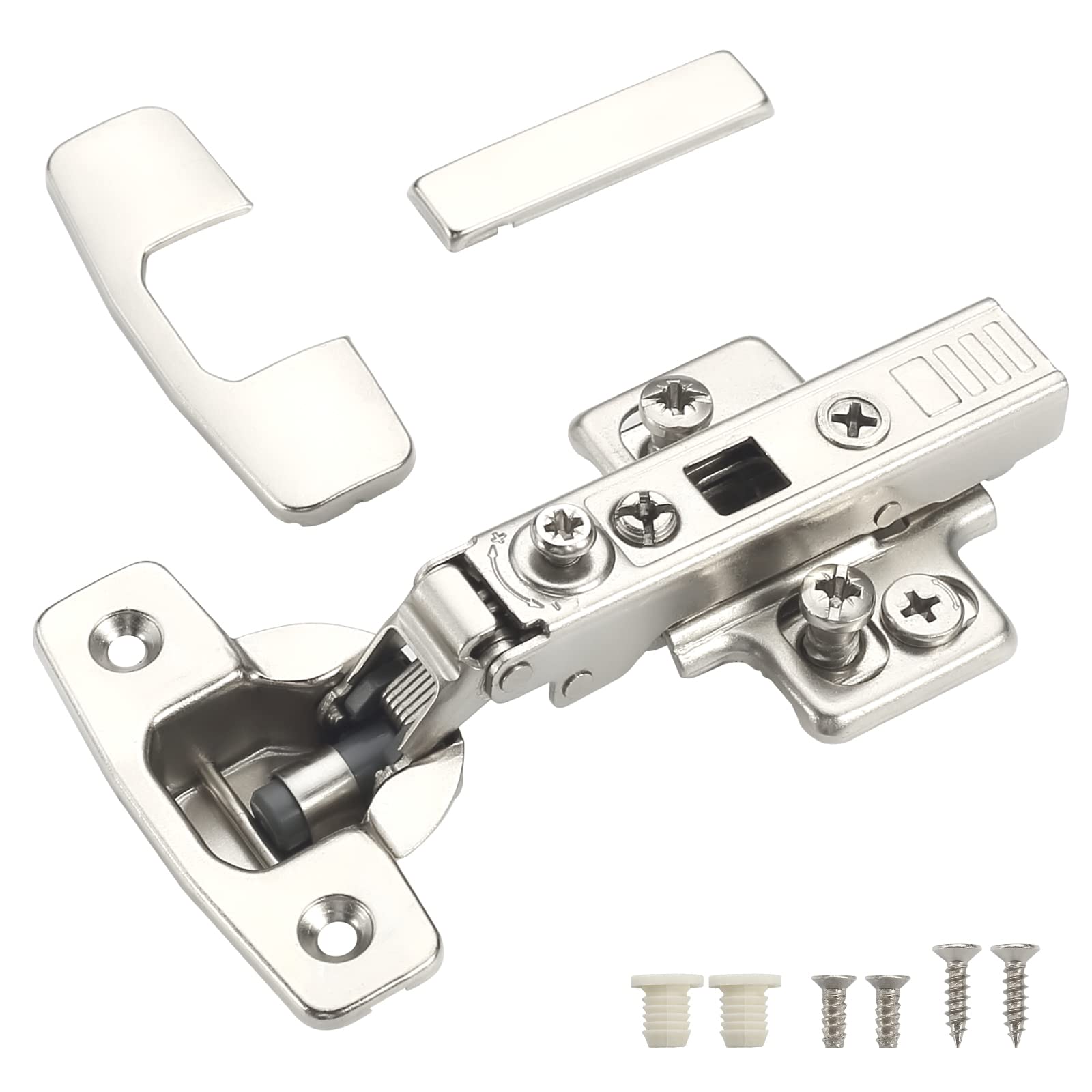 Furniware 10 pcs Soft Close Cabinet Hinge,4D Adjustment(Depth, Side,Height and Closing Speed) Full Overlay Hinges Nickel Plated,Euro and Fixing Screws