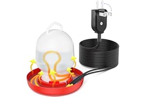 SUOOYDOY Chickens Water Heater Cord, 1-6 Gallons Heated Chicken Waterer for Winter, 9ft Freeze Proof Poultry Water Heater Cord, Prevents Water Freezing in Drinkers for Small Animals Rabbits, Ducks, Guinea Pigs