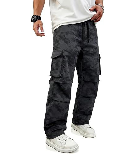 WDIRARA Men's Camo Print Drawstring Flap Pocket Side High Waist
