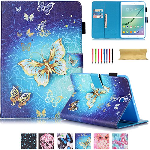 Galaxy Tab S2 8.0 Case,UUcovers Cute Cartoon PU Leather Protective Magnetic Closure Flip Stand Wallet Case for Samsung Galaxy Tab S2 8.0 SM-T715/T710-Golden Butterfly