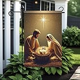 Tomhong Christmas Garden Flag Nativity Scene Holy Family Baby Jesus 12x18 Inch Double SidedOutdoor Yard Banner for Religious Holiday Winter Christmas Decoration Qutdoor Decor