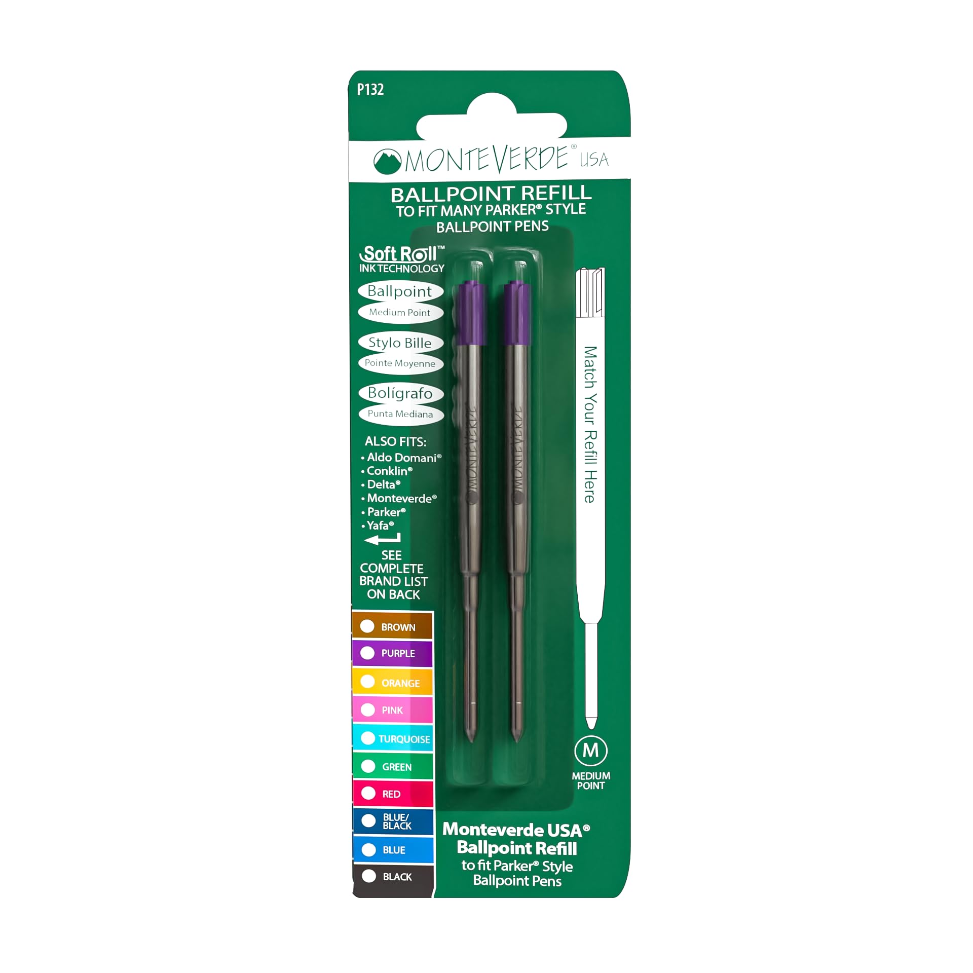 Monteverde Medium Ballpoint Soft Roll Refill for Parker Pens - Pink (Pack of 2) — image 1