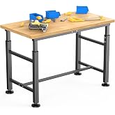 WALMANN Heavy Duty Adjustable Height Workbench 47.75" x 23.25" | Rubber Wood Top Work Table for Garage, Workshop, 2000 lbs Load Capacity